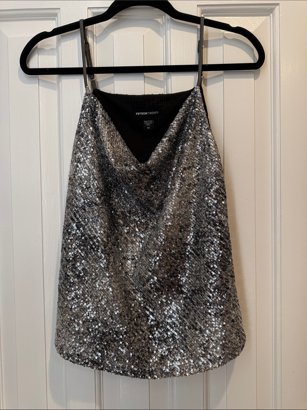 Womens size medium Sequin Cowl Neck Spaghetti Strap Top